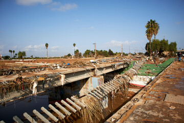 Train tracks destroyed after the floods caused by the DANA of 2024 at Paiporta, Valencia, Spain