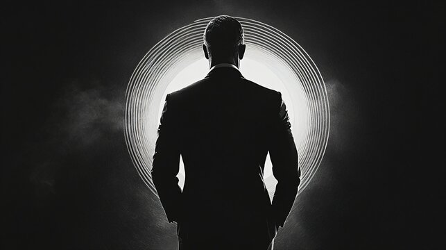 Sleek and sophisticated James Bond inspired circle, spy, secret agent, espionage, intelligence, mystery, action, adventure