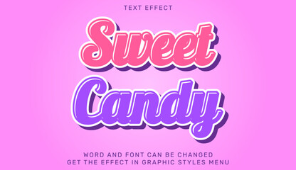 Sweet candy text effect template in 3d design