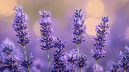 Fototapeta premium Close-up of lavender flowers blooming in a field.