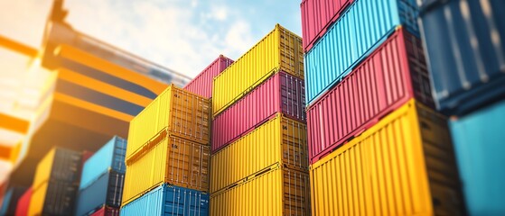 Fototapeta premium Shipping containers stack up to enhance global trade efficiency