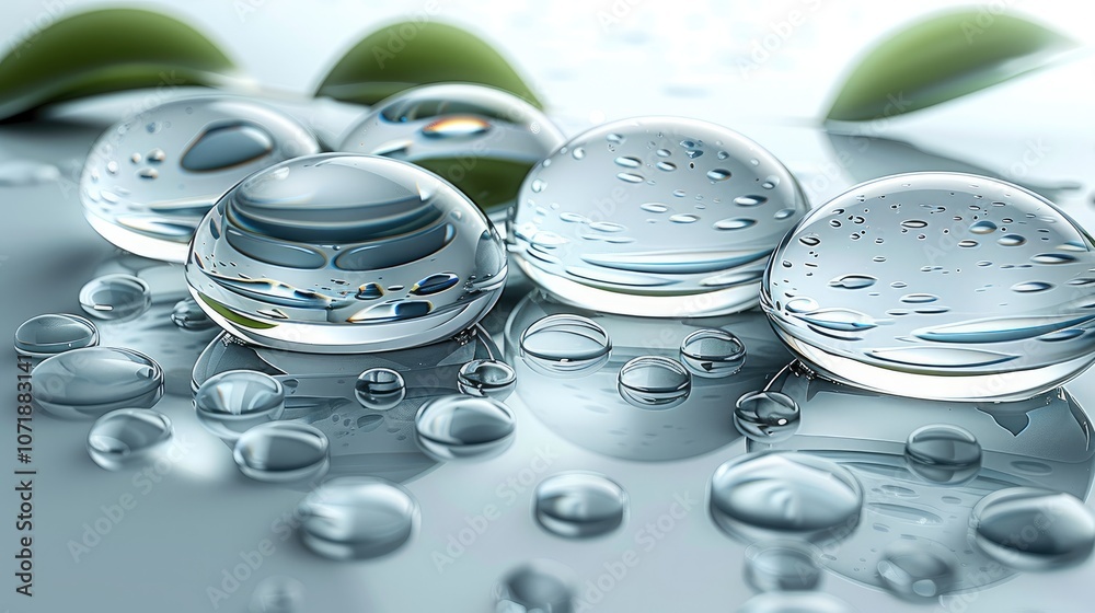 Leinwandbilder white background, glass material with transparent water droplets on the surface of three-dimensional