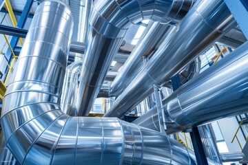 Obraz premium Industrial Piping System Modern Engineering and Complex Infrastructure with Polished Metal Surfaces