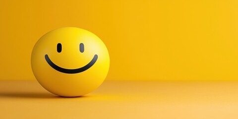 Fototapeta premium A cheerful smiley face on a bright yellow background radiates positivity and joy.