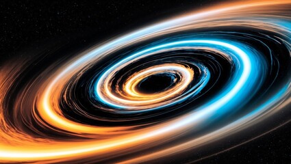 Swirling colorful vortex of light in a dark cosmic background.