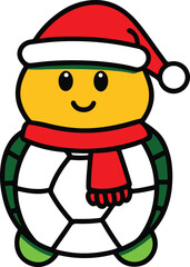 Vector Outline of A cute turtle wearing a Santa clause hat and scarf on white background