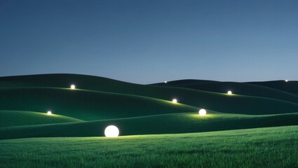 Nighttime Glow Circles in Rolling Green Hills.