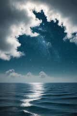 Obraz premium A Starry Night Above Rippling Ocean Water.