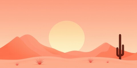 Fototapeta premium A serene desert landscape with mountains and a cactus under a warm sunset.