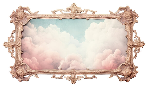 PNG Vintage frame of cloud white background rectangle furniture.