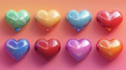 Obraz premium rendered isometric rainbow hearts , love, romance, colorful, vibrant, graphic design, Valentine's Day, LGBTQ, pride