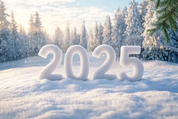 Snow-Covered 2025 in a Snowy Forest
