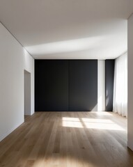 Obraz premium empty room with dark wall and wooden floor.