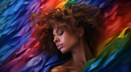 abstract LGBTQ face on rainbow background