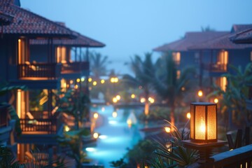 Elegant blurred spa resort scene with peaceful ambiance, soothing colors