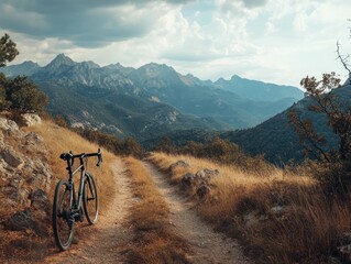 Fototapeta premium Explore outdoor fitness with a bicycle on a mountain trail for adventure seekers