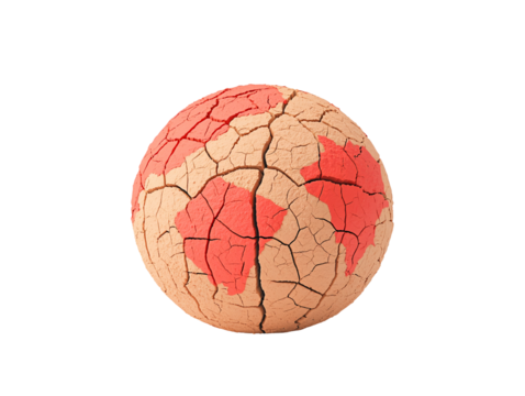 a cracked earth with red spots