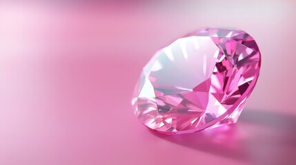 Fototapeta premium A stunning pink diamond sparkles against a soft pink background, showcasing its brilliant facets and unique color.