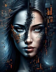 Sztuka wspłóczesna, portret kobiety-sztuczna inteligencja..