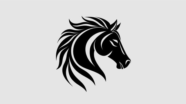 Horse simple minimalist black pictogram graphic animation. Alpha channel. Transparent background motion design. 4K resolution