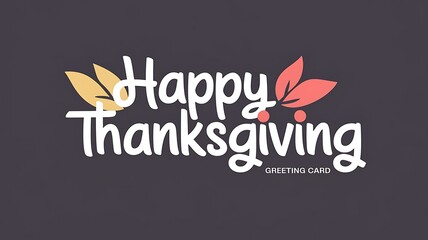 Happy Thanksgiving in Elegant Handwritten Font with Red and White Text, Stylized Leaves, and Black Background for a Modern and Festive Look