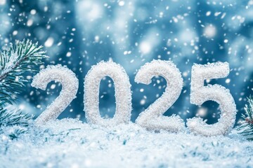 Snow-Covered Numbers 2025 in a Snowy Winter Landscape