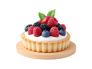 a fruit tart with white frosting and berries on top