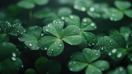 Close-up of Dew-Kissed Shamrocks in Morning Light
