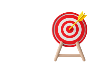 a red and white target with a yellow arrow in the center