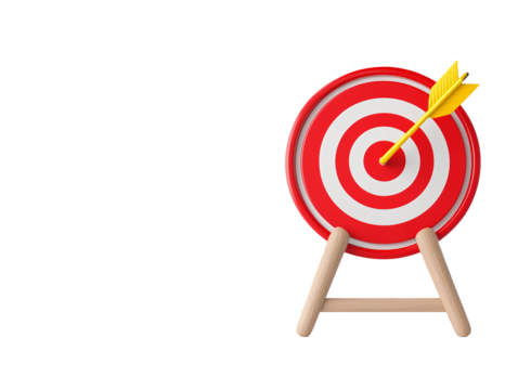 a red and white target with a yellow arrow in the center