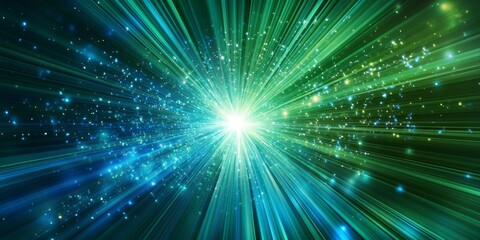 Fototapeta premium Vibrant Green and Blue Light Burst for Futuristic Technology and Energy Designs in Digital and Print Media