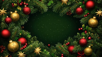 A vibrant arrangement of pine branches showcases colorful ornaments and sparkling snowflakes, creating a magical atmosphere for the holiday season, inviting joy and celebration.