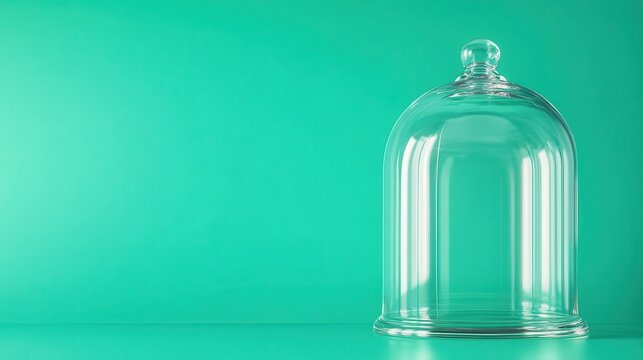 An elegant glass dome set on a striking turquoise base, capturing light and reflections beautifully, representing tranquility and artful modern design elements.