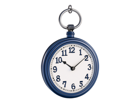 a blue clock with black hands