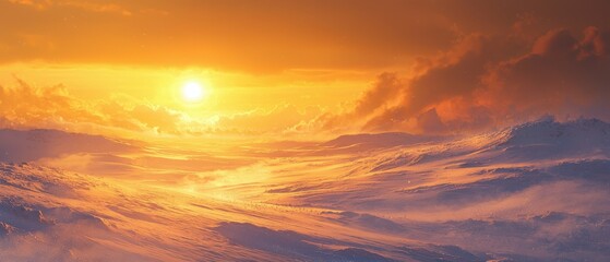 Obraz premium Experience the majestic golden glow over snow-covered hills at sunset