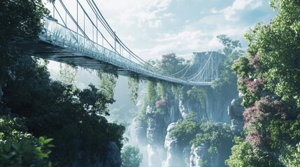 Fototapeta premium Glass Bridge Over Lush Mountain Valley