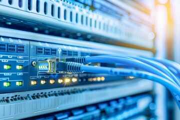 Close up of colorful cables within a network server showcasing connectivity in data centers