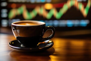 Fototapeta premium Investor's Delight: Coffee and Soaring Stocks