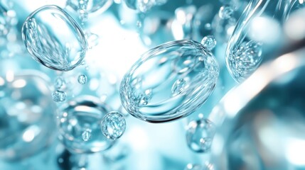 Fototapeta premium Clear water droplets hang suspended in air, capturing light with magical clarity, embodying themes of purity, wonder, and the transient beauty of nature.
