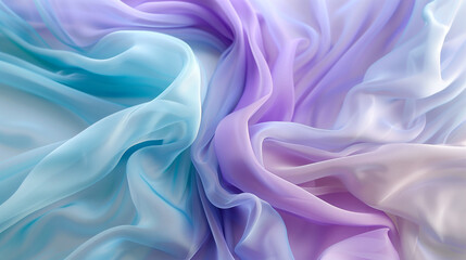 Obraz premium 3D draped fabric effect with a gradient from aqua blue to pastel purple, giving a soft, peaceful look. background wallpaper 