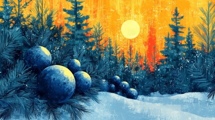 Colorful Forest Landscape with Sunset