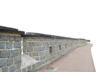 Korean style wall with concrete road ioslate on transparent  background.