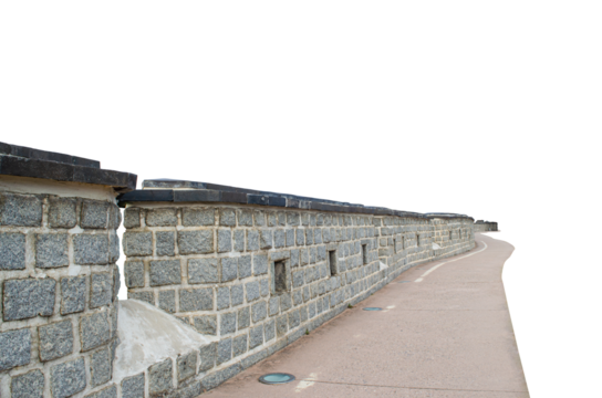 Korean style wall with concrete road ioslate on transparent  background.
