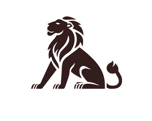 Obraz premium Lion logo. Silhouette of a sitting royal animal with its head held high. Design element for creating emblems, coats of arms, mongograms. Generated by AI