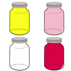 Glass jars red yellow pink no background