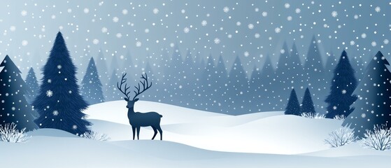 Fototapeta premium Snowy Winter Scene with Deer