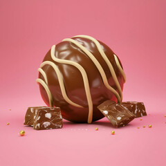A big chocolate ball in a pink background.