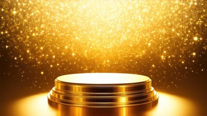 Empty golden podium on golden background.
