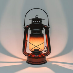 A traditional old kerosene lantern glowing on a white background.