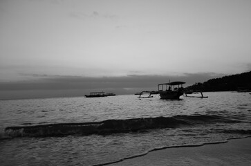 Amazing View if beach with woman shadow in beach